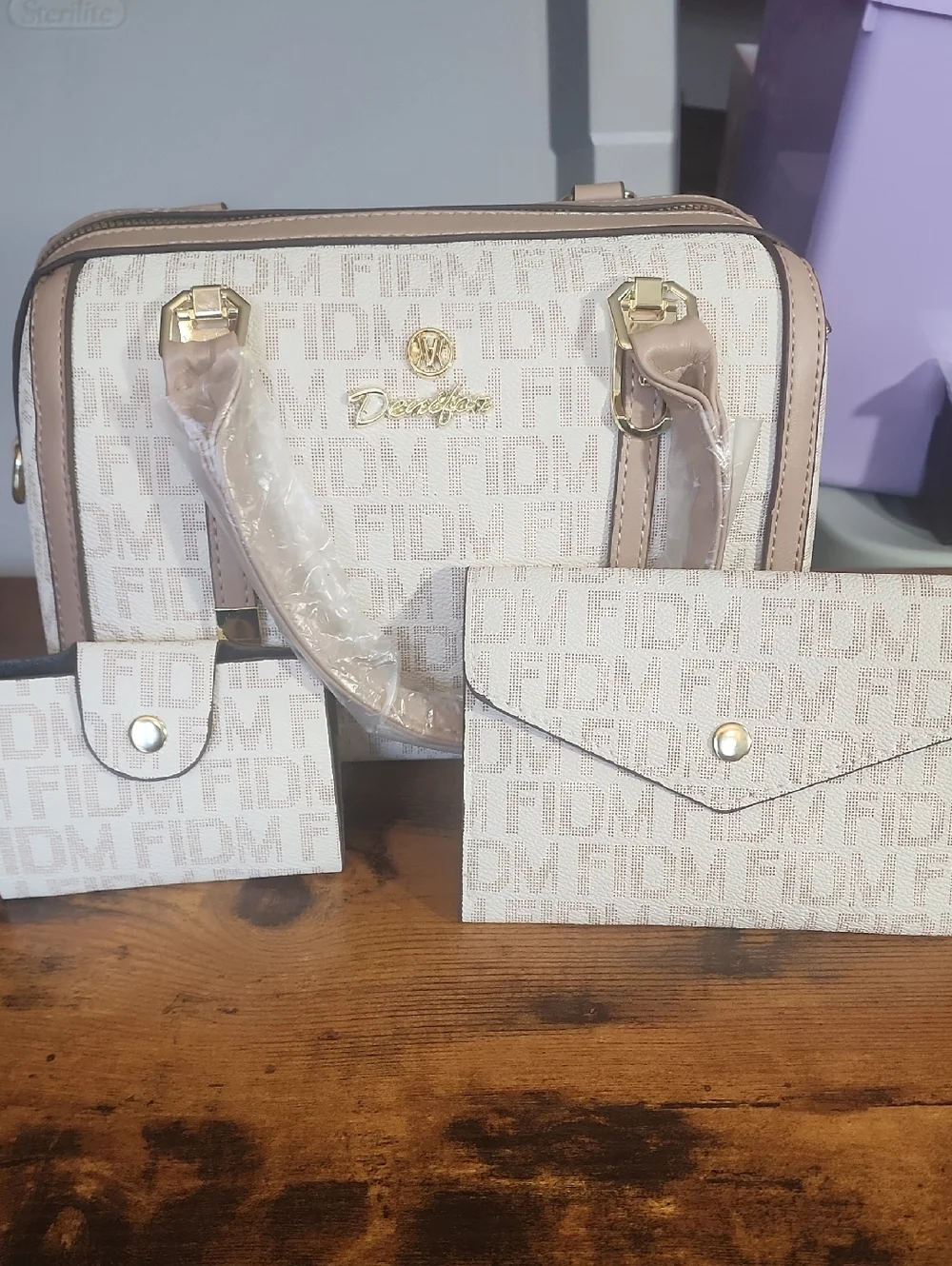 Beige Logo-Print Women’s Satchel and Wallet Set 3pcs Set Women's Fashion printed